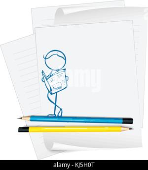 Illustration d'un papier avec un dessin d'un homme lisant un journal sur un fond blanc Illustration de Vecteur