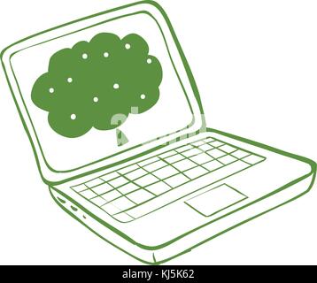 Illustration d'un ordinateur portable vert avec une image d'un arbre sur un fond blanc Illustration de Vecteur