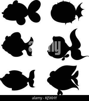 Illustration des silhouettes de poissons sur un fond blanc Illustration de Vecteur