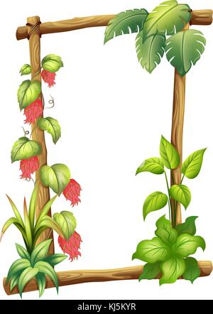 Illustration d'un cadre en bois avec des plants de vigne sur fond blanc Illustration de Vecteur