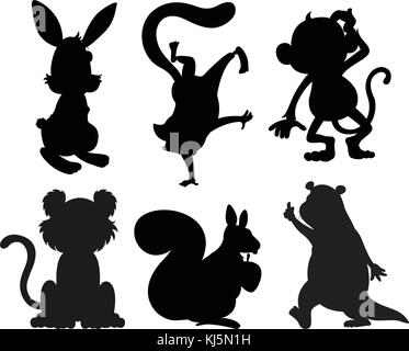 Illustration des animaux en noir et gris sur fond blanc Illustration de Vecteur