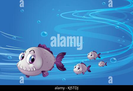 Illustration des quatre piranhas sous la mer Illustration de Vecteur