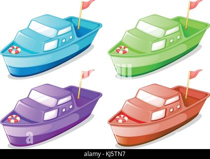 Illustration des quatre bateaux dans différentes couleurs sur un fond blanc Illustration de Vecteur