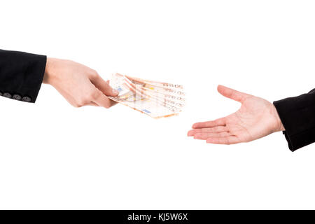 Notion de droit d'émission et de réception d'un paiement, isolé sur fond blanc Banque D'Images