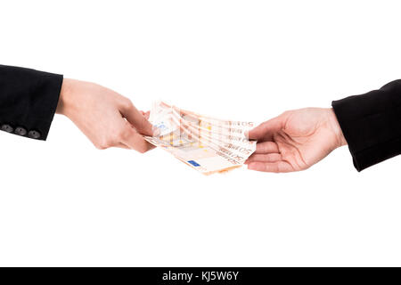 Notion de droit d'émission et de réception d'un paiement, isolé sur fond blanc Banque D'Images