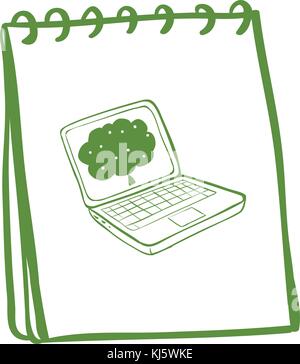 Illustration d'un ordinateur portable vert avec un dessin d'un ordinateur portable sur un fond blanc Illustration de Vecteur