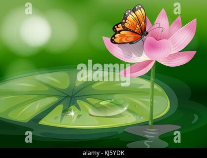 Illustration d'un papillon au dessus d'une fleur rose Illustration de Vecteur