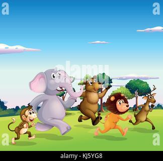 Illustration des cinq animaux sauvages en marche Illustration de Vecteur