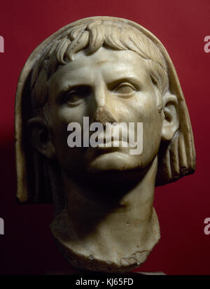 Auguste (63bc-14ad). 1er empereur romain. julio-claudian dyansty. voilé d'août. Mérida, Espagne, musée national d'Art Romain à Mérida, espagne. Banque D'Images