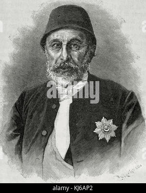 Mehmed Fuad Pacha (1814-1869). Homme d'État ottoman. Grand Vizir de l'Empire Ottoman en 1861. Portrait. Gravure de R. Heckel. Banque D'Images