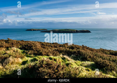 Îles de l'est et de l'Ouest de St Tudwal, près d'Abersoch, Llyn Penninsula, Gwynedd, pays de Galles Banque D'Images