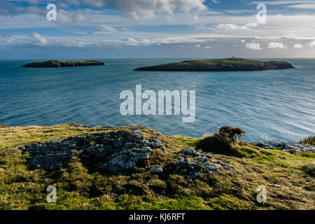 Îles de l'est et de l'Ouest de St Tudwal, près d'Abersoch, Llyn Penninsula, Gwynedd, pays de Galles Banque D'Images