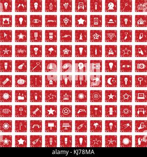 100 icons set lumière rouge grunge Illustration de Vecteur