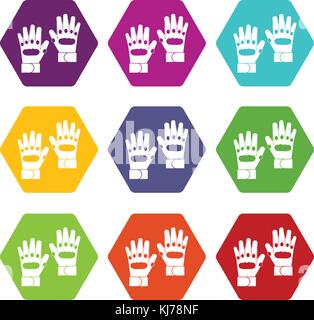 Paire de gants paintball icon set hexaèdre couleur Illustration de Vecteur