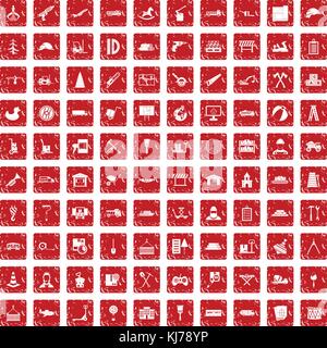 100 icons set camion rouge grunge Illustration de Vecteur