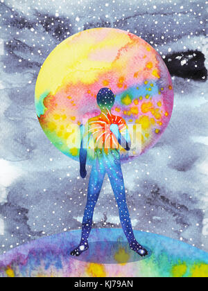 Les droits de l'alimentation et de l'univers, de l'aquarelle, reiki chakras, l'inspiration des pensées abstraites, monde, univers à l'intérieur de votre esprit Banque D'Images