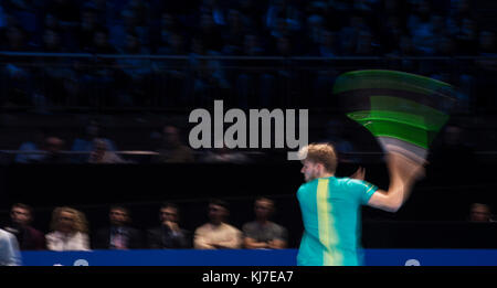 19 novembre 2017. David Goffin (bel) en action aux finales de tennis de Nitto ATP dans l'O2. Crédit: Malcolm Park/Alay Banque D'Images