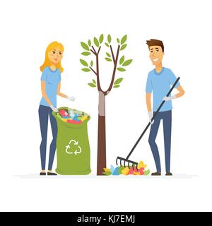 Les bénévoles des ordures - cartoon illustration isolé des caractères des gens Illustration de Vecteur