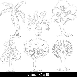 Mauvais8ustration des silhouettes d'arbres sur un fond blanc Illustration de Vecteur