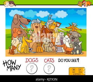 Cartoon illustration de jeu de compte pour les enfants avec des chiens et chats personnages animaux Illustration de Vecteur