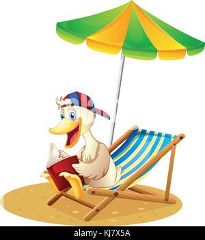 Illustrarion d'un canard à la lecture de la plage sur un fond blanc Illustration de Vecteur