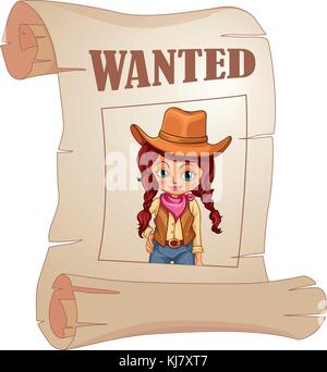 Illustration d'une affiche d'un voulait cowgirl sur fond blanc Illustration de Vecteur