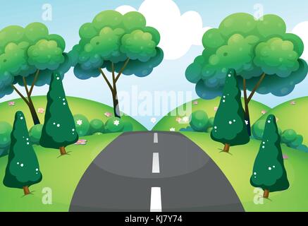 Illustration d'une route qui passe à travers les collines Illustration de Vecteur