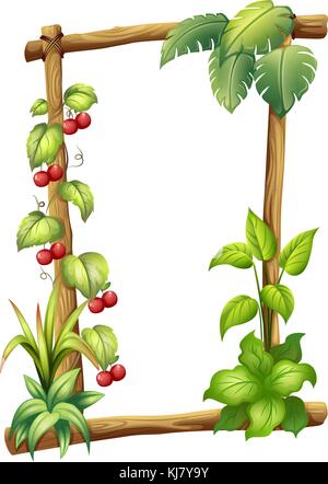 Illustration d'un cadre en bois avec des plants de vigne sur fond blanc Illustration de Vecteur