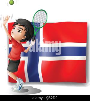 Illustration d'un garçon jouant au tennis en face de l'île bouvet drapeau sur un fond blanc Illustration de Vecteur