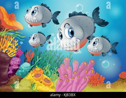 Illustration des quatre poissons gris sous la mer Illustration de Vecteur