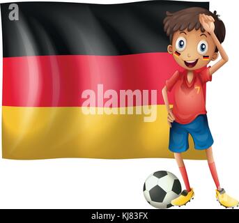Illustration d'un garçon avec un ballon de foot en face de pavillon de l'Allemagne sur un fond blanc Illustration de Vecteur