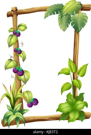 Illustration d'un cadre en bois avec des plants de vigne sur fond blanc Illustration de Vecteur