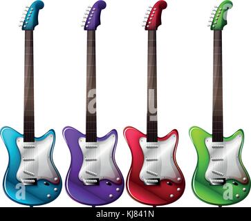 Illustration des quatre guitares électriques colorés sur fond blanc Illustration de Vecteur