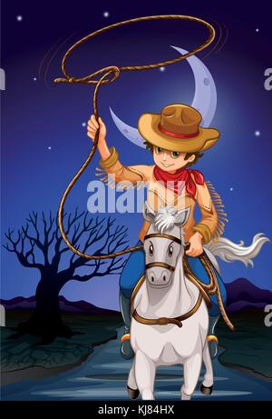 Illustration d'un cow-boy holding une corde d'équitation Illustration de Vecteur