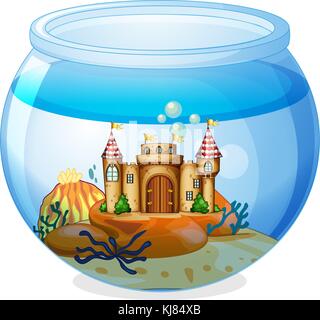 Illustration d'un château à l'intérieur de l'aquarium sur un fond blanc Illustration de Vecteur