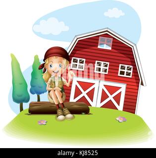 Illustration d'une fille assise en face d'une croix rouge sur fond blanc barnhouse Illustration de Vecteur