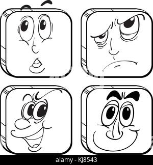 Illustration des quatre différentes expressions du visage dans un cube sur un fond blanc Illustration de Vecteur