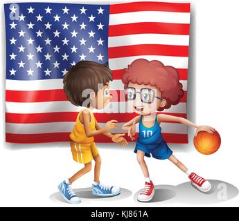 Illustration de l'usa drapeau et les deux joueurs de basket-ball sur un fond blanc Illustration de Vecteur