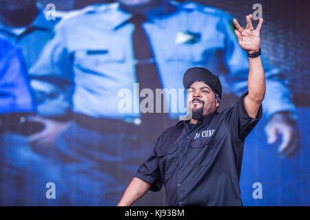 Le Danemark, Roskilde - 1 juillet 2017. Le rappeur américain et le parolier Ice Cube effectue un concert live au cours de la Danish music festival Festival de Roskilde en 2017. (Photo crédit : Gonzales Photo - Thomas Rasmussen). Banque D'Images