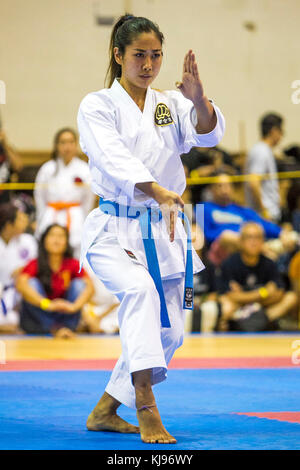 18 novembre 2017 - Taylor Kaneshiro fait concurrence dans les kata pendant l'Honolulu 2017 International Karate Championships tenue à Manoa Valley District de sport à Honolulu, Hawaï. Glenn Yoza/CSM Banque D'Images