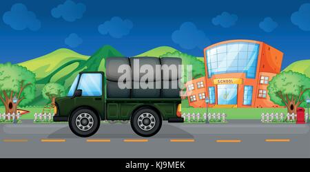 Illustration d'un camion de marchandises près de l'école Illustration de Vecteur