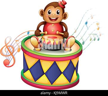 Illustration d'un singe au-dessus d'un grand tambour sur un fond blanc Illustration de Vecteur