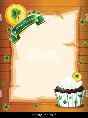 Illustration d'un papier blanc avec un st. Patrick's day salut et un petit gâteau Illustration de Vecteur