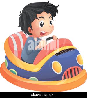 Illustration d'un enfant équitation dans un bumpcar sur fond blanc Illustration de Vecteur