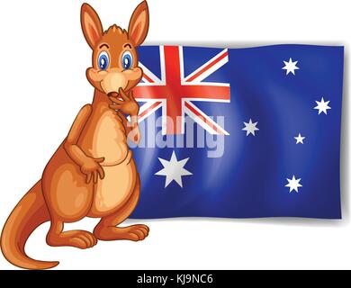 Illustration d'un kangourou à côté d'un drapeau australien sur fond blanc Illustration de Vecteur