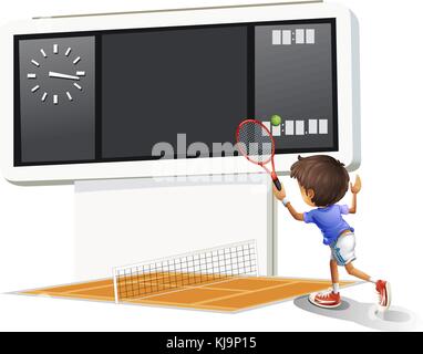 Illustration d'un jeune homme jouant au tennis sur fond blanc