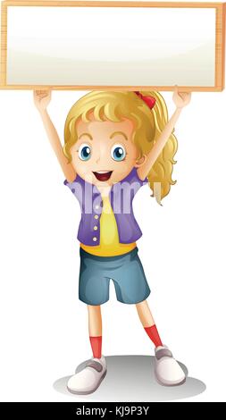 Illustration d'une jeune fille portant une pancarte vide sur un fond blanc Illustration de Vecteur