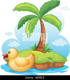 Illustration d'un canard jaune dans une île sur un fond blanc Illustration de Vecteur