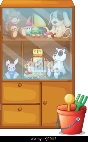 Illustration d'une armoire pleine de jouets sur fond blanc Illustration de Vecteur