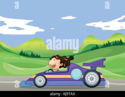 Illustration d'une jeune fille au volant d'une voiture Illustration de Vecteur